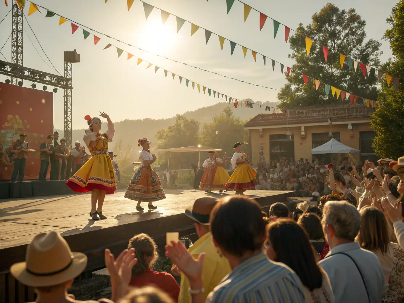 An image of a lively community festival with cultural performances and local artisans, illustrating LOS APPLECHS' Community Engagement Activities.